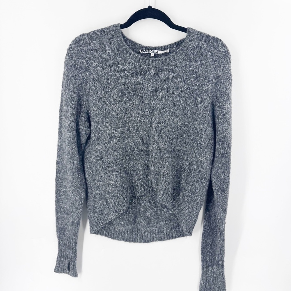✅ PAM & GELA GREY HI-LOW WOOL BLEND‎ SWEATER SIZE SMALL CREW NECK